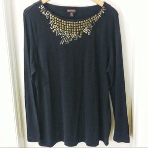 Dana Buchman Embellished Neck Long Sleeve Top